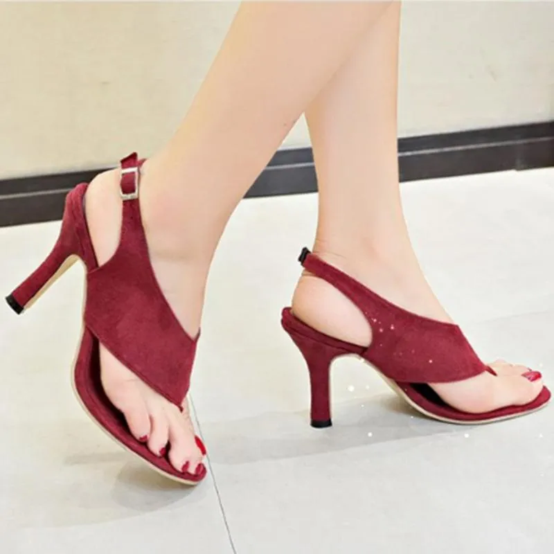 Women Sandals Thin High Heels Flip-flop Casual Shoes Summer Peep Toe Wedding Fashion