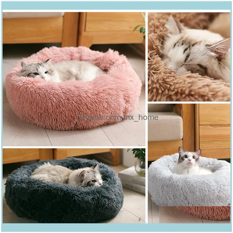 Luxury Long Plush Dounts Basket Calming Hondenmand Pet Kennel Cats House Shag Vegan Fur Donut Cuddler Cat & Dog Bed 201223