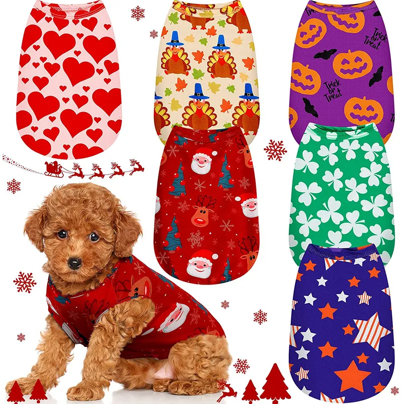 8色の休日のペットベストシャツフェスティバルドッグアパレルフェスティバル子犬かわいいTシャツの服通気性犬の猫ハロウィーンクリスマスバレンタインデーXL A117