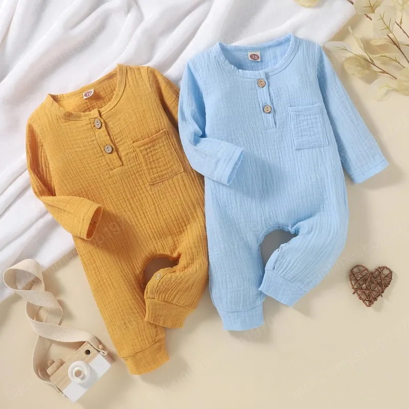 Spring Autumn Newborn Girls Rompers Baby O-Neck Long Sleeve Pure Color Jumpsuits Boy Girl Rompers Clothes