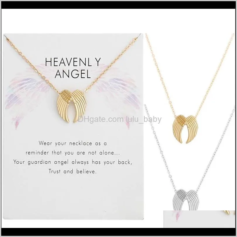 fashion jewelry heavenly double angel wings pendant necklace with card hot selling