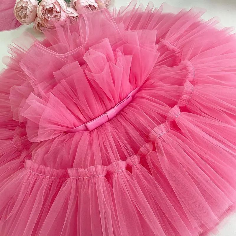 Tjejens klänningar födda baby flicka klänning1 år 1: a födelsedagsfest dop rosa kläder 9 12 månader toddler fluffy outfits vestido bebes