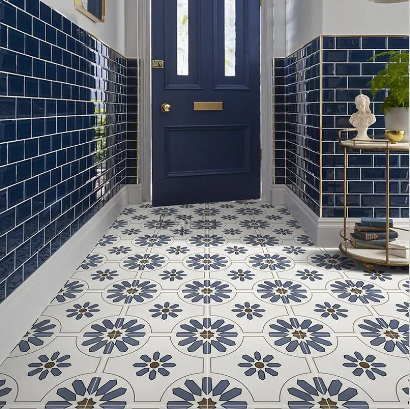 Morocco tiles 300 mm Blue retro kitchen balcony wall tile Nordic bathroom toilet ornamental slab for paving the floor