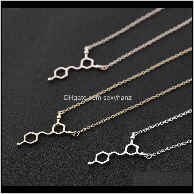 10pcs resveratrol red wine molecule necklace hormone chemical structure dopamine molecular chemistry geometric necklaces