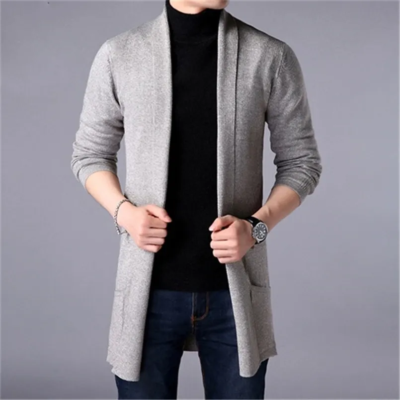 Pull manteaux hommes mode automne hommes Slim longue couleur unie tricoté veste mode hommes pull décontracté Cardigan manteaux 211006