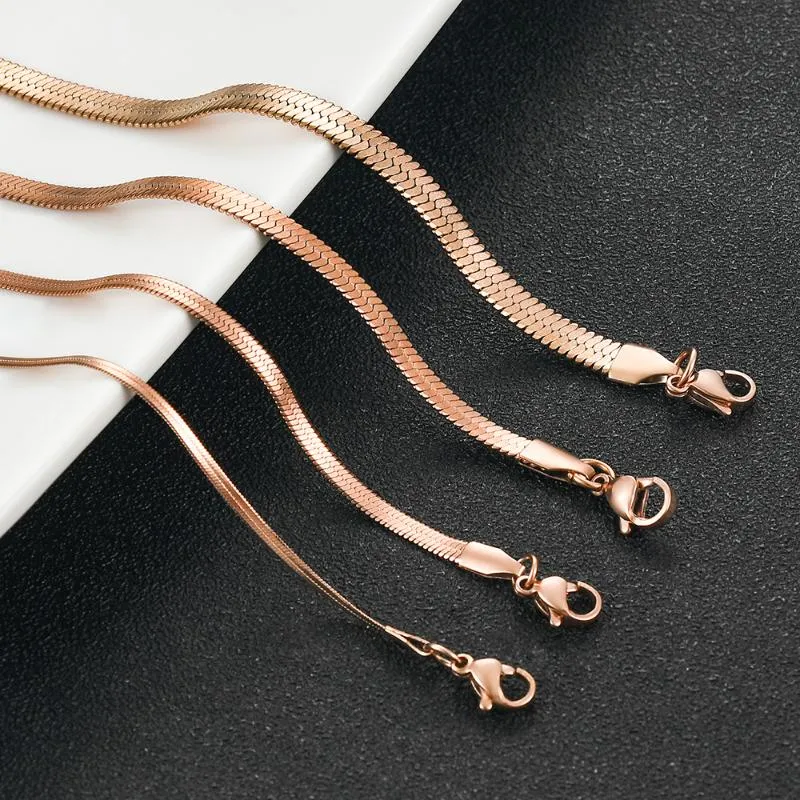 Kedjor Rostfritt stål Snake Rose Gold Color Tone Necklace Flat Chain Jewelry Gift DIY Fynd Accessories2542