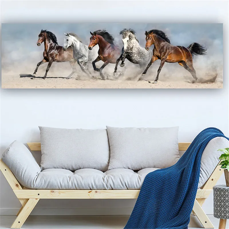 Modernes Leinwandgemälde, beliebtes Wandkunstbild, laufende Pferde, abstraktes Tierposter, Vintage-Wohnkultur, große Größe, ungerahmt