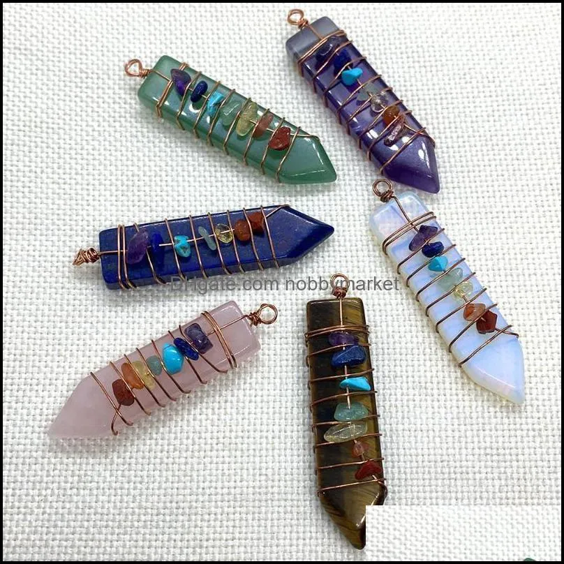 Charms Seven Chakra Natural Stone Irregular Winding Semi-precious Pendant Size 15x57mm DIY Making Jewelry Accessories Wholesale