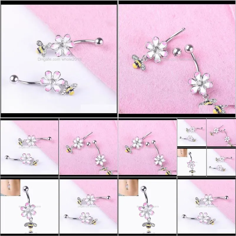 stainless steel bee flower drip oil anti-allergic belly button rings body navel piercing jewelry