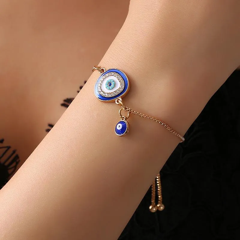 Charm Bracelets European Flash Crystal Devil's Eye Bracelet Rhinestone Ethnic Style Y2K Jewelry Single Layer For Gothic Wholesale