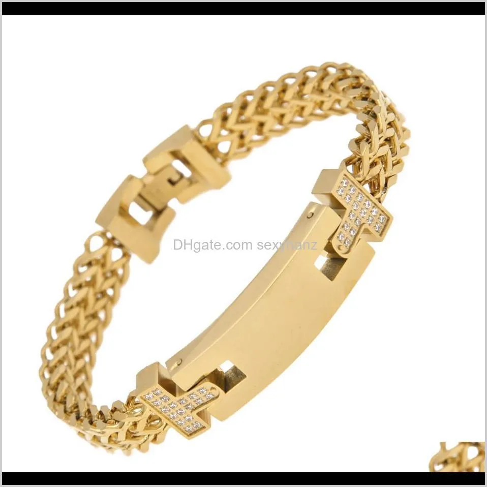Link, armbanden drop levering 2021 10mm Mens Goud roestvrijstalen ketting Link Bracelet Hip Hop Style Inlay Zirkoon Polsband Bangle Fashion Pun