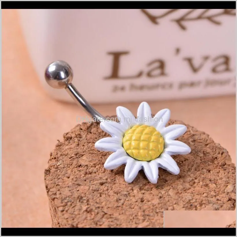 barbell ring navel body piercing jewelry sunflower flower bar belly button