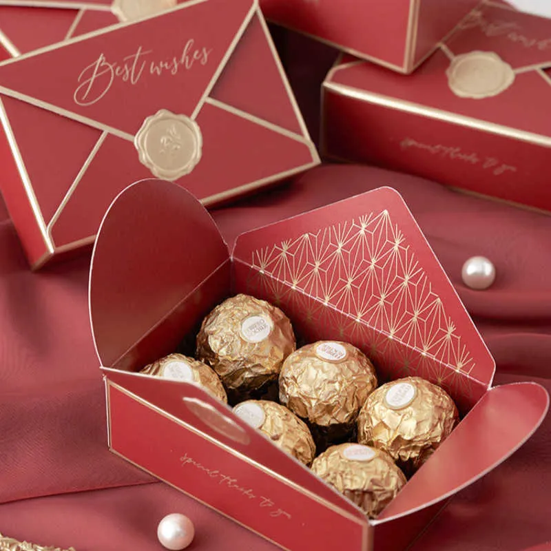 20ピースの封筒形のチョコレートキャンディーボックスの結婚式の装飾の誕生日パーティーギフトのお客様のための包装210724