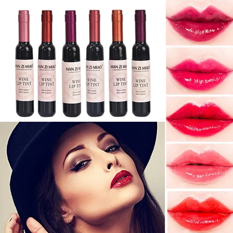 6 Kolory Matte Lip Gloss Red Wine Butelka Makijaż Ciecz Szminki Wodoodporne Długotrwałe Lipgloss Nawilża Kosmetyki Lip Tint