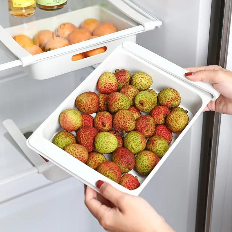 Förvaringsflaskor burkar köksarrangör Justerbart kylskåp kylskåp fryshylla hållare låda utrymme ägg frukt verktyg