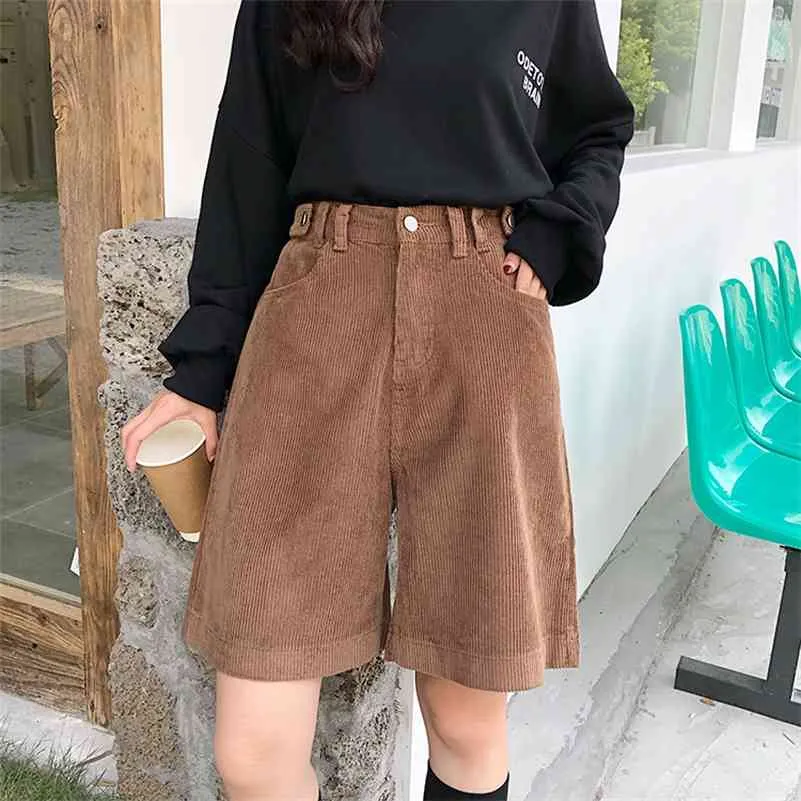 Autumn Winter Knee Lenght Shorts Women High Waist Female Loose Thick Warm Boots Shorts Wide Leg A-line Shorts Street Clothing 210625