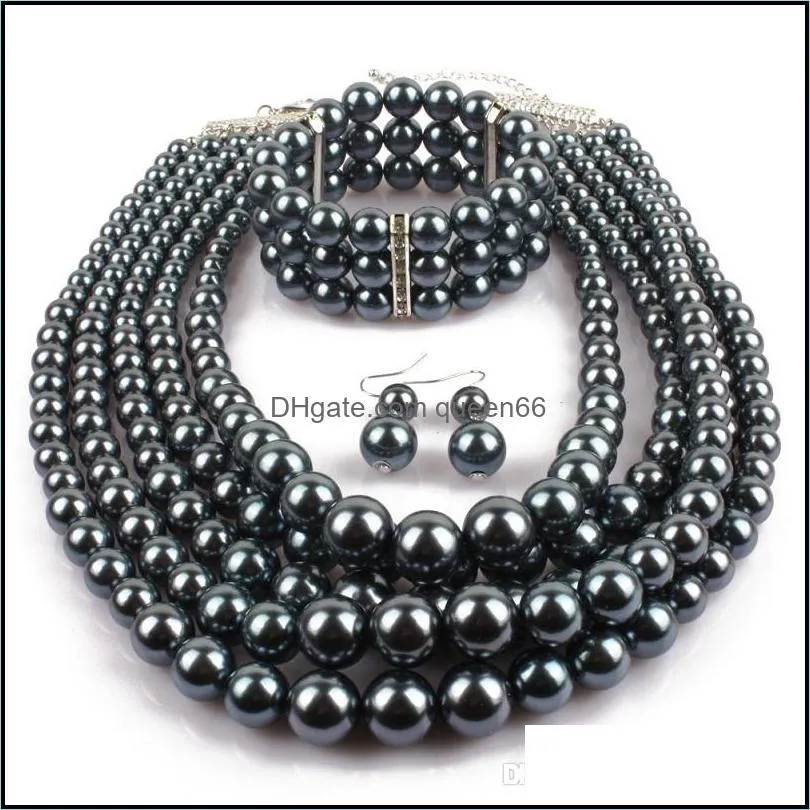 Armband Ohrringe Halskette Schmuck Sets Rot Imitation Perlen Braut Frauen Mode Hochzeit Geschenk Klassische Ethnische Kragen Choker Bracel206a