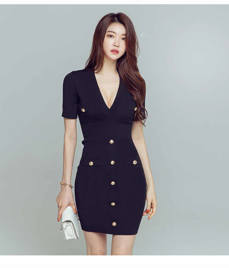 Korean Summer Short Sleeve V Neck Dress Black, Sexy Tight, Perfect For ...