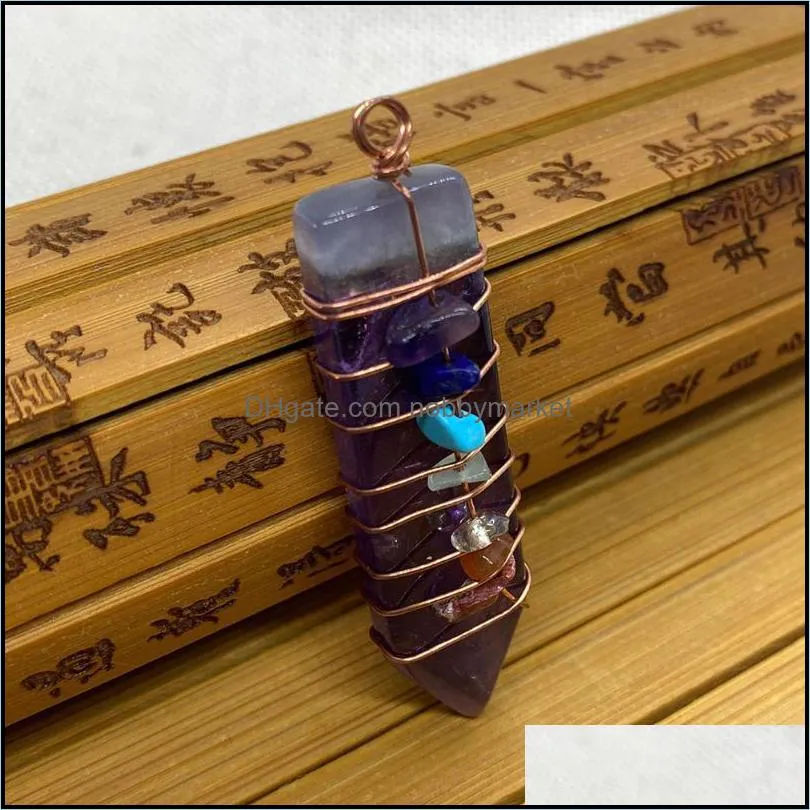 Charms Seven Chakra Natural Stone Irregular Winding Semi-precious Pendant Size 15x57mm DIY Making Jewelry Accessories Wholesale