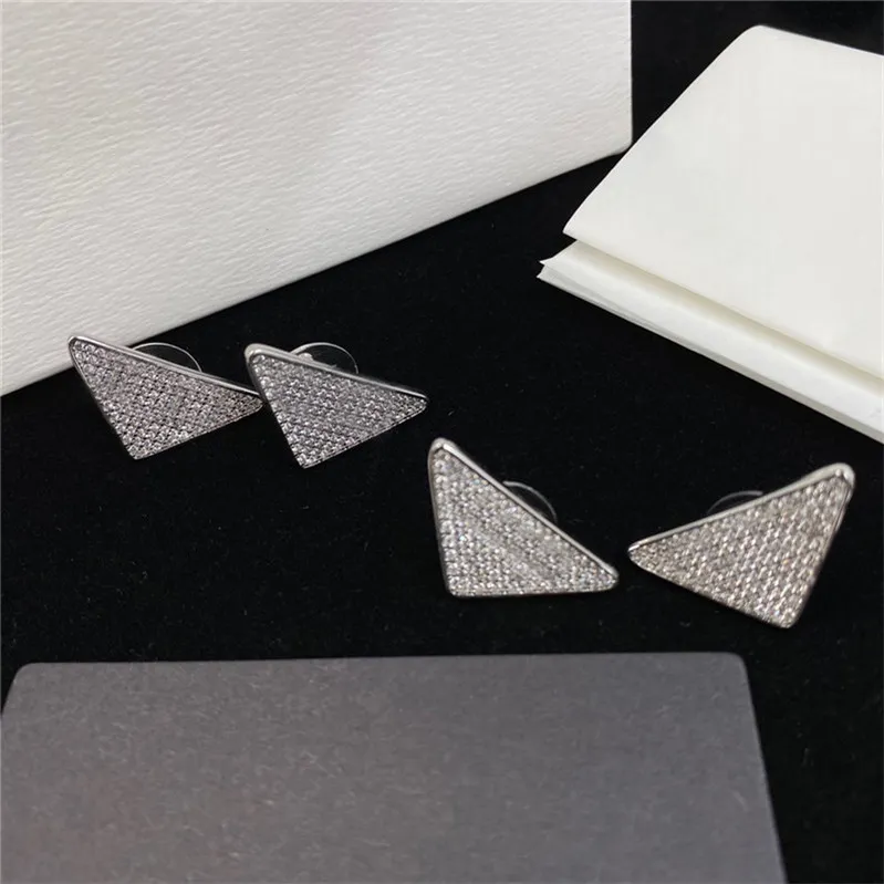 Full Diamond Triangle Letter Charm Earrings Women Rhinestone Designer Studs Shiny Crystal Eardrop With Gift Box