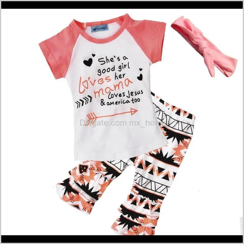 girls casual clothing sets letters geometric figure print flower fashion suits infant outfits kids tops & shorts & hairband 1-5t
