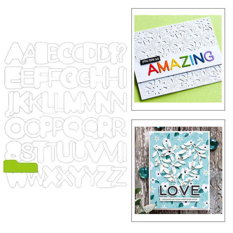 Engelska Alfabetet Metallskärning Dies för DIY Embossing Cut Papper Craft Göra Word Hälsningskort Scrapbooking Inga frimärken 210702