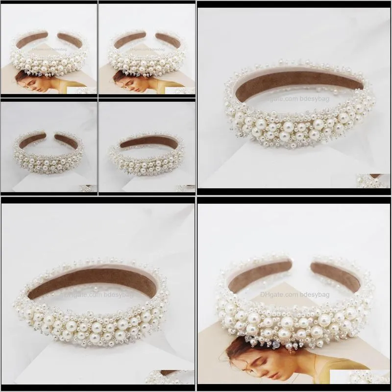 street beat gorgeous wild exaggerated headband new korean fashion small grain size pearl flower catwalk headband 520