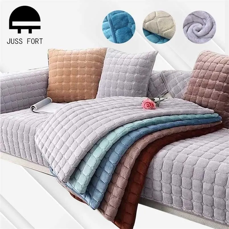 Couverture de canapé antidérapante de couleur unie épaissir la serviette de coussin en peluche douce pour les meubles de salon décor housses de canapé 211116