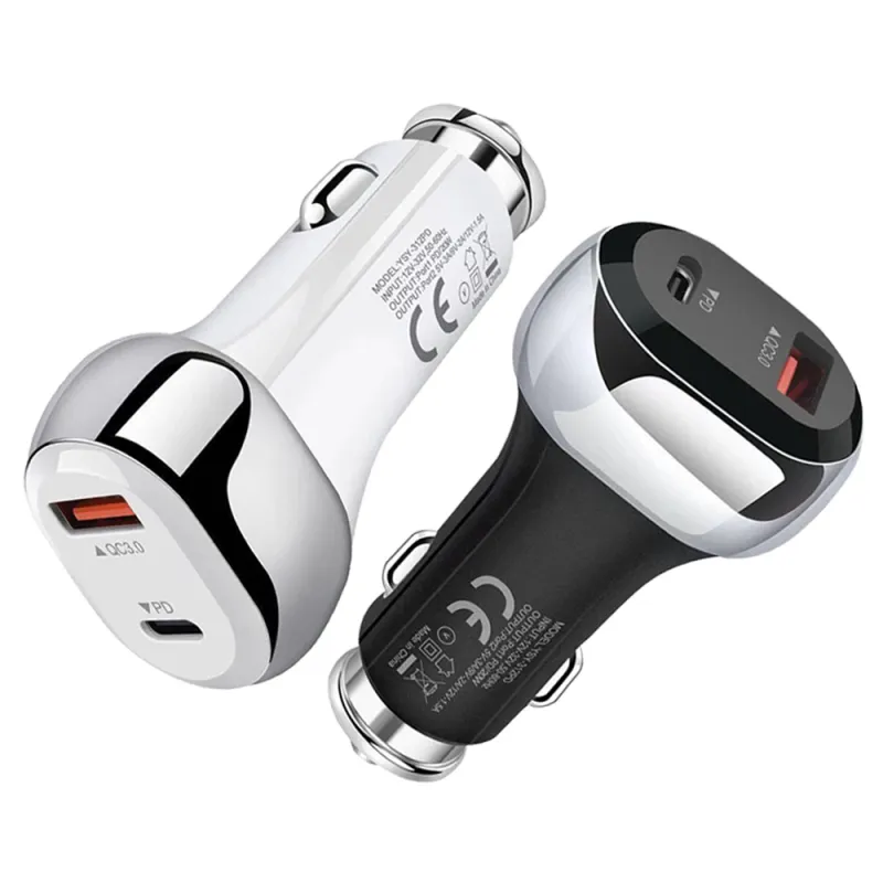 20W Fast Car Charger Portable 2 Port USB+Type-C PD Charge Quick QC3.0 Mobile Phone Charger Car Accessorie Auto Replacement Part