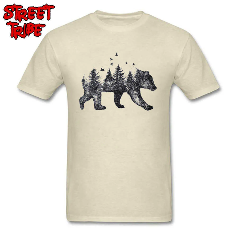 bear tattoo drawing nature Casual ostern Day All Cotton Crewneck Men Tees Funny T Shirts New Short Sleeve T-Shirt bear tattoo drawing nature beige