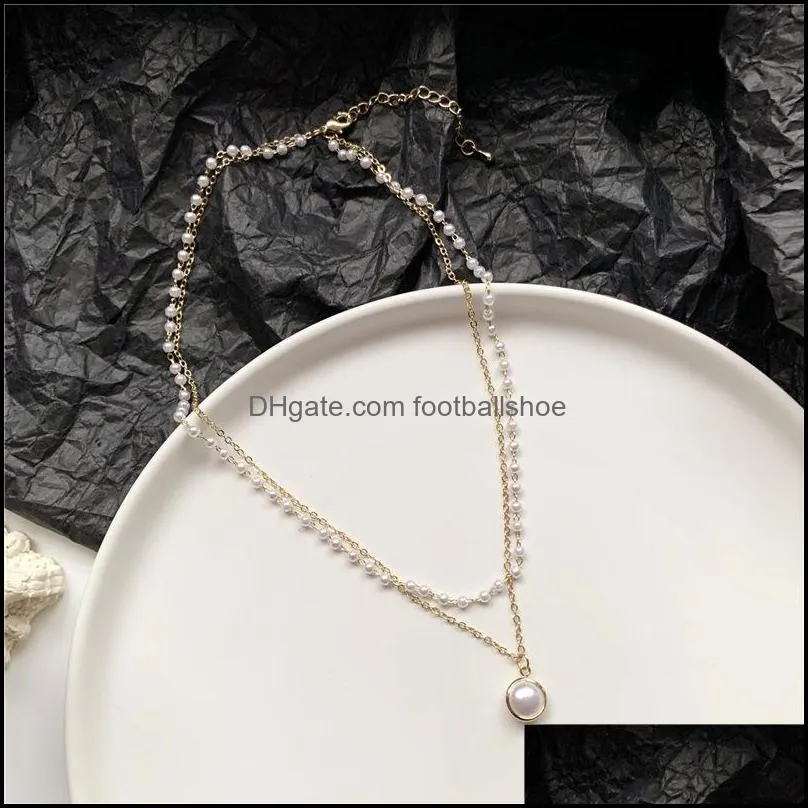 pearl pendant necklaces bracelet simple sweet and lovely double bead chains short clavicle chain temperament girl jewelry gift