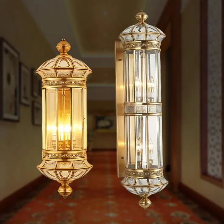 Настенные лампы в европейском стиле все медные дверные лампы наружная водонепроницаем