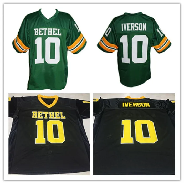 Custom Mens Bethel High School Allen Iverson #10 Football Jersey Black Green Stitched S-5XL