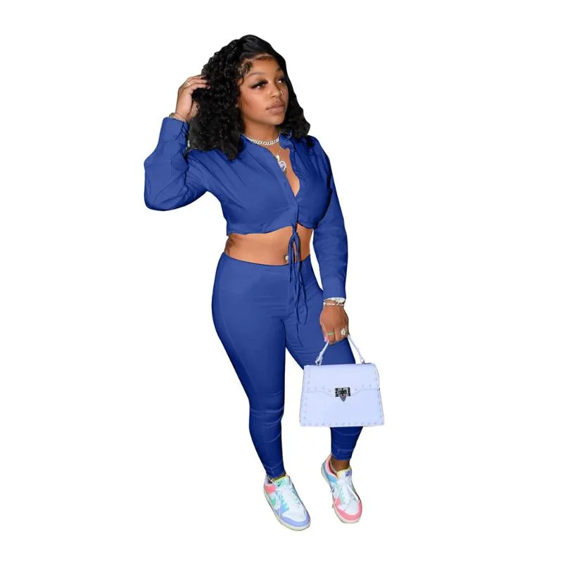 Женские брюки для женщин 2021 дамы Product Product Pure Color темперамент тонкий модный отворот с длинным рукавом топ-карандаш набор подходит для фитнес