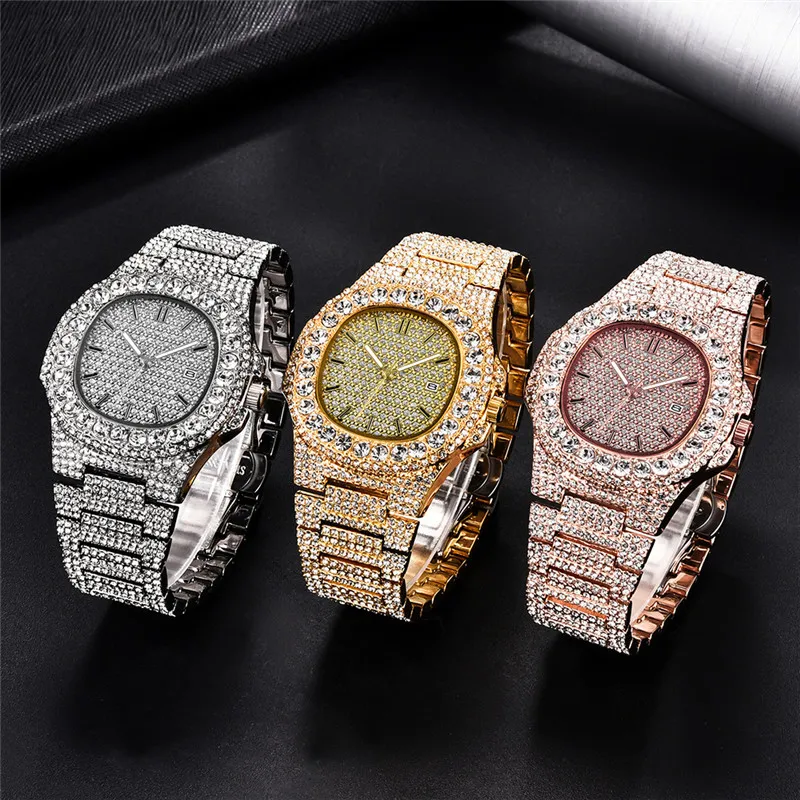 Groß sparen beim Kauf von Männer Frauen Voller Zirkonia Glänzende Uhren  Mode Datum Quarzuhr Armbanduhren Bing Iced Out HipHop Zubehör Armbanduhr