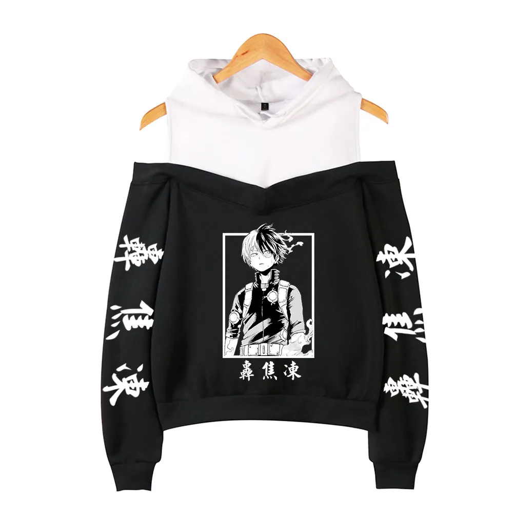 Women's hoodies My Hero Academy Hoodies Female Off Shoulder Sweatshirt Women Trui Harajuku Streetwear Shoto Todoroki 2021 Anime Clothing 0812