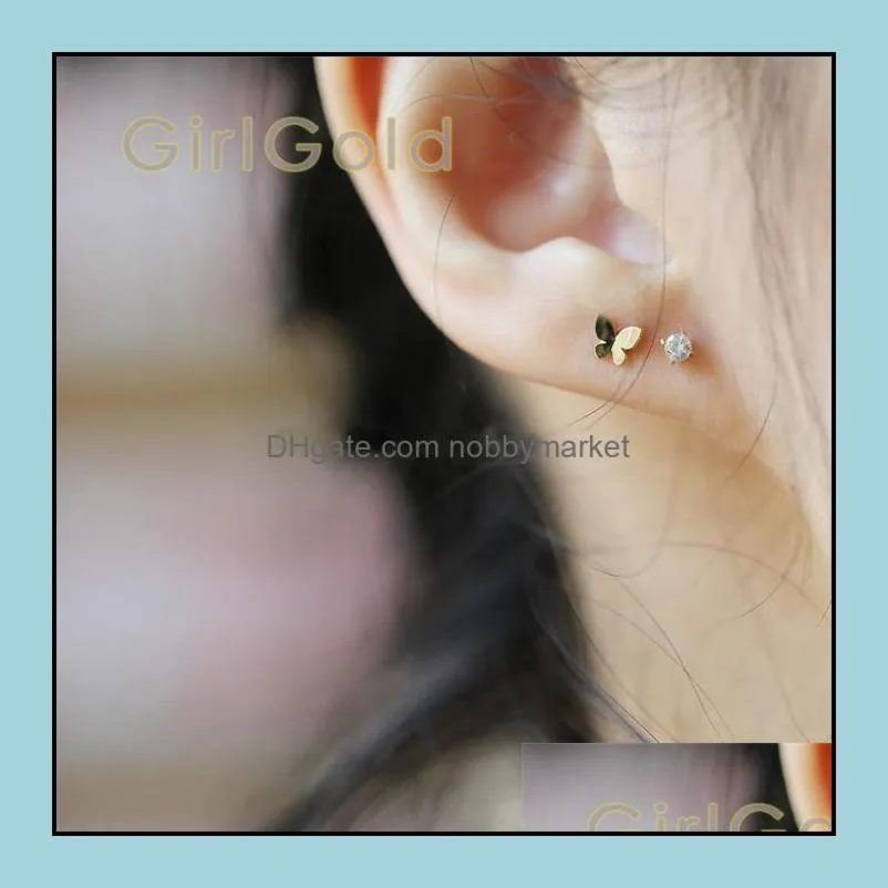 14k Solid Gold Butterfly Earring Mini Dainty Women Minimal Simple Style Gift Bridesmaid 210323