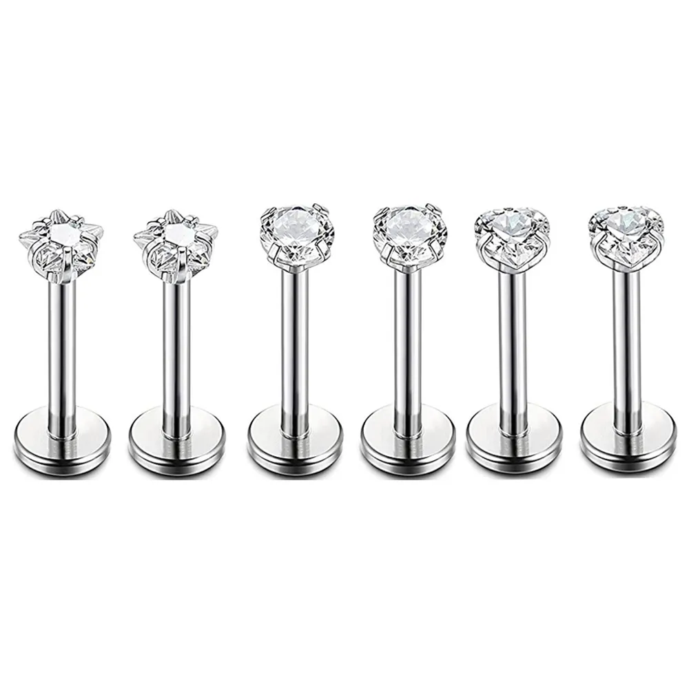 Boucles d'oreilles en acier pour femmes, 120 pièces, grappe de pierres précieuses, Tragus, Helix, Cartilage, clou, Labret, barre, anneaux à lèvres, Piercing, bijoux Sexy pour femmes, 16G