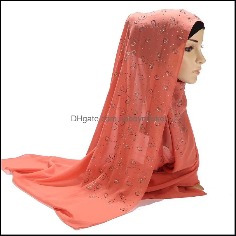 Women`s Bubble Chiffon Scarf Leaf diamond crystal scarf hijab shawls Wraps solid color muslim hijab scarf 20 colors