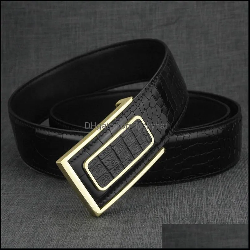 High Quality Steel Buckle Belt Men Designer Genuine Leather 3.8cm Wide Cowskin Waistband Fashion Luxury Crocodile Grain Belts