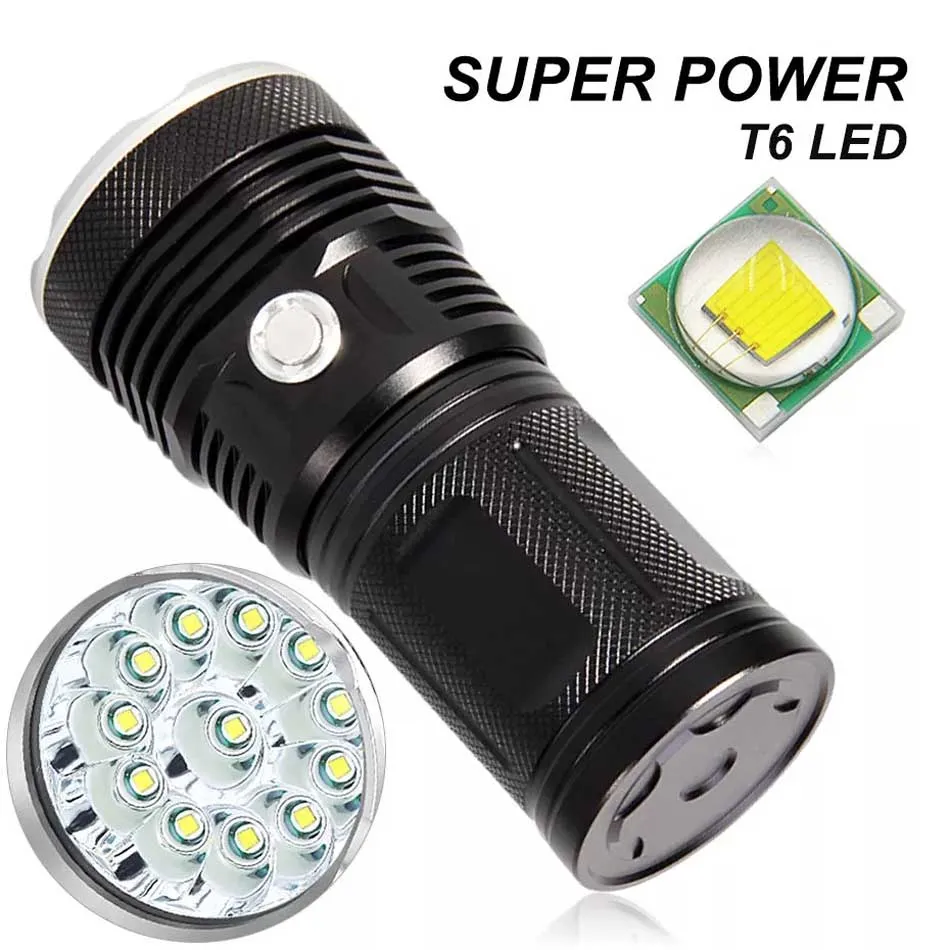 Super Bright Tactical LED Torches 30000 Lumens XML T6 Portable Flashlight High Power Searchlight 3 Mode Outdoor Linterna 12 18Led Camping EX18