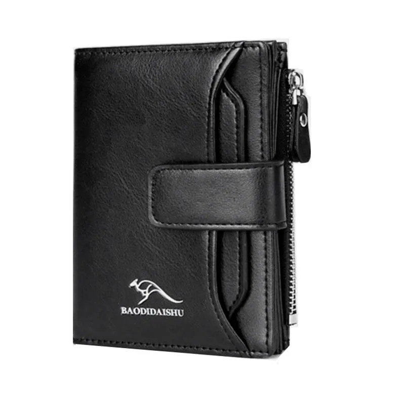 Men's Wallets Genuine Leather Fashion Anti Theft Short Zipper Card Holder Pocket Purse Wallets