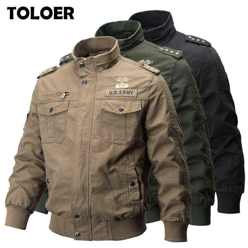 Casaco militar de inverno Outwear Mens Algodão Piloto Piloto Exército Bomber Jaqueta Casaco Homens Casuais Casacos de Beisebol Jaquetas Varsity 6XL Y1109