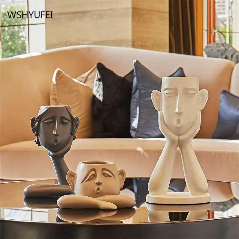 Abstract figure decoration Resin flower pot modern Vase Home Ornaments TV cabinet porch living room Sculpture Crafts furnishings 210727