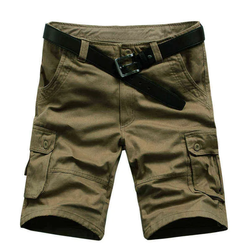 2021 Heren Casual Shorts Militaire shorts met veel zakken Mannen Knielengte Leger Groene Frock Losse Shorts H1210