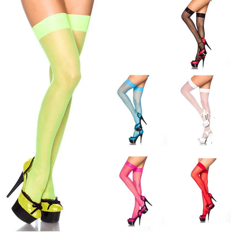 Skarpety Hosiery Cukierki Kolor Neon Zielone Pończochy Sexy Udo Wysokie Kobiety Nad Kolana Długie Cienkie Rajstopy Pończochy Bez Spodnie