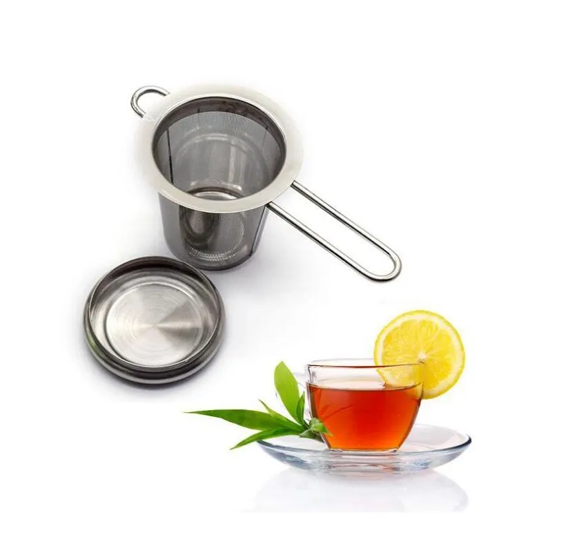 Teapot teas strainer with cap stainless steel loose leaf tea infuser basket filter big with lid