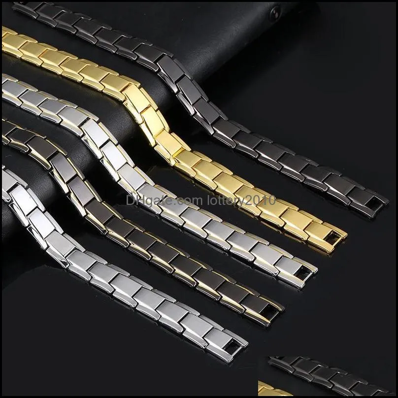 Jewelryblack armband män Handkedja Energy Health Germanium Magnetic Man S Metal rostfritt stålarmband för länk Drop Delivery 2021 mg