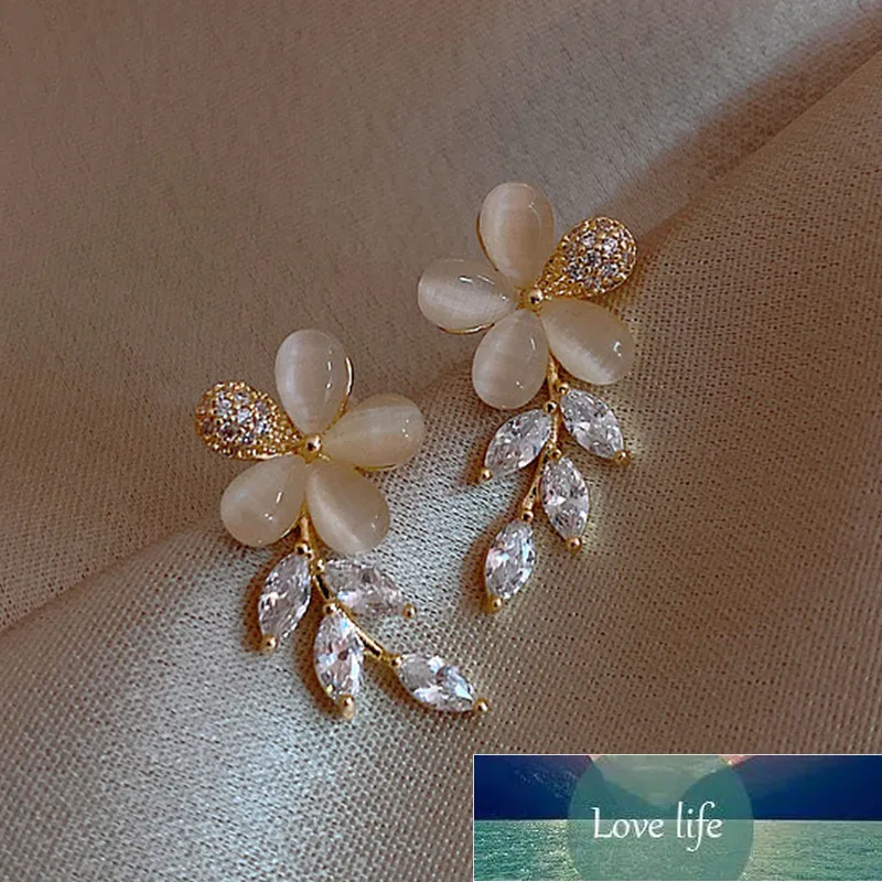Exquis opale fleur laisser boucles d'oreilles pour femmes strass géométrique ovale carré boucles d'oreilles filles tendance fête oreille goujon bijoux prix usine conception experte