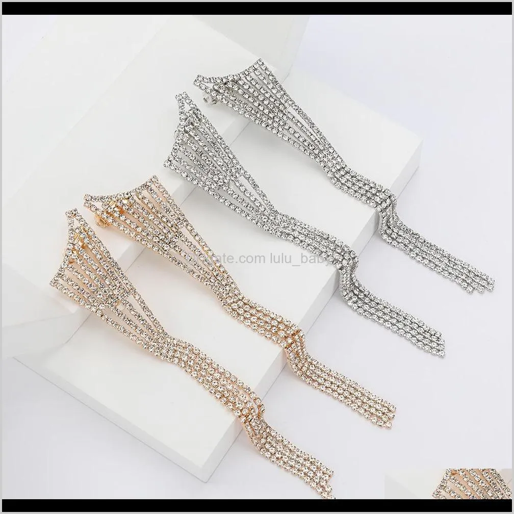 Charm Jewelry Drop Delivery 2021 Creative And Personalized Curtain-Shaped Claw Chain Alloy Rhinestone Long Tassel Earrings Female Full Diamon